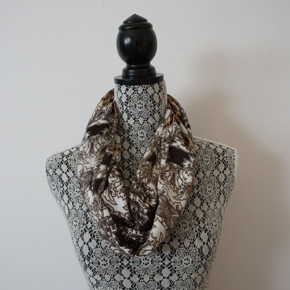 Chico's Brown Floral and Animal Print Angled Scarf - Picture 2 of 4